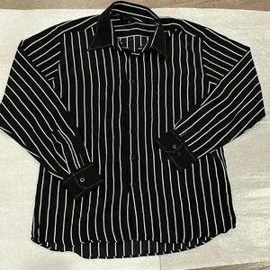 ❤️2/$50❤️[L]Bruttini White Strips  Black Casual Dress Shirt